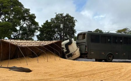 Carreta desgovernada atinge ônibus do Exército