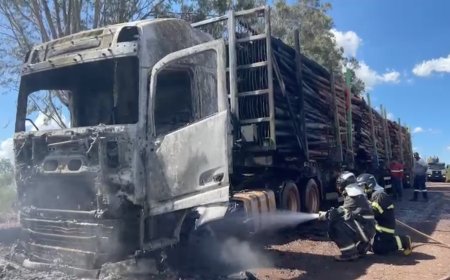 Incêndio em Carreta Carregada com Madeira destrói completamente o veiculo