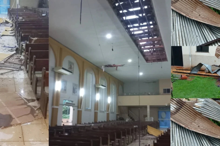 Vendaval Causa Danos em Igreja Matriz de Fátima do Sul (MS): Telhado Comprometido e Atividades Suspensas
