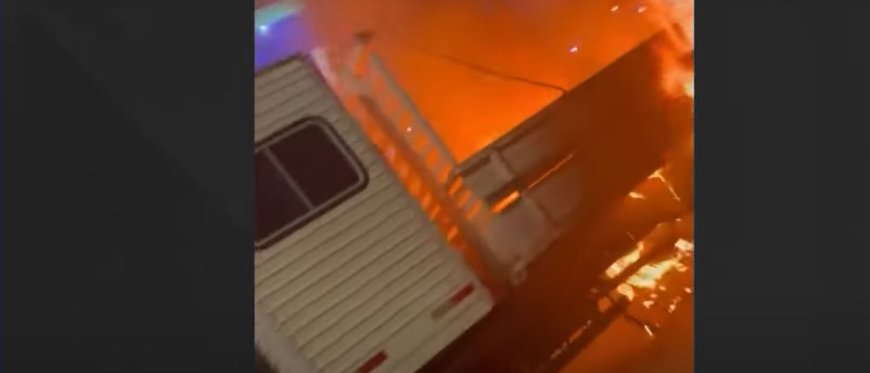 Caminhão furtado por filho de mecânico pega fogo em avenida de Campo Grande