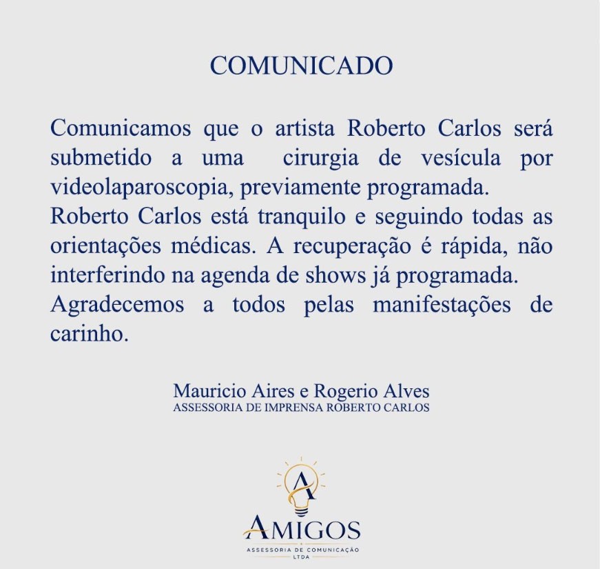 Roberto Carlos é internado para cirurgia de vesícula