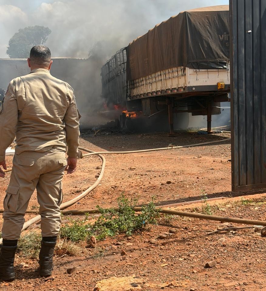 Incêndio em vegetação atinge terreno e destrói carreta no Jardim Botânico