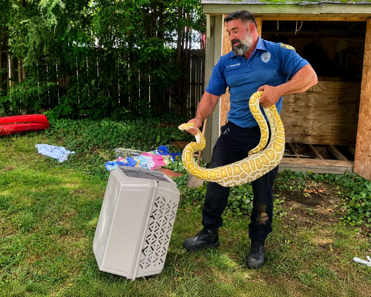 Cobra invasora é capturada após alimentar-se de gambá gigante