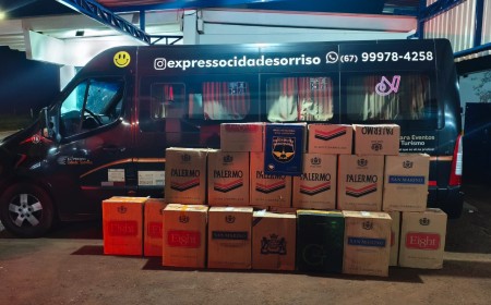 BPMRv apreende mais de mil pacotes de cigarros contrabandeados em van universitária na MS-276