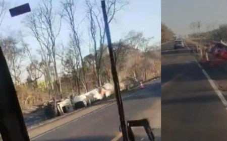 Carreta-tanque permanece em chamas 45 horas após explosão na BR-163