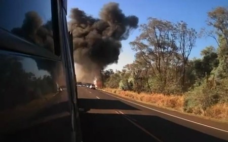 Sobe para quatro o número de mortos em engavetamento com fogo na BR-163
