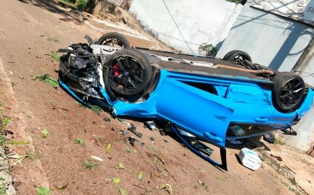 Motorista fica ferido após carro de luxo cair de barranco da Avenida Ernesto Geisel em Campo Grande