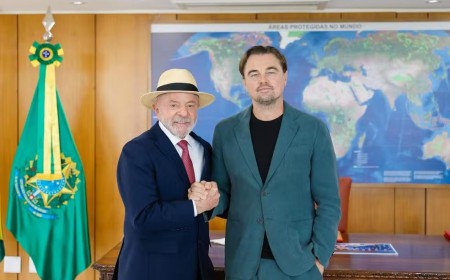 Lula e Janja recebem Leonardo DiCaprio no Planalto