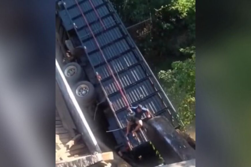 Ponte não aguenta caminhão e desaba com gado em Bonito