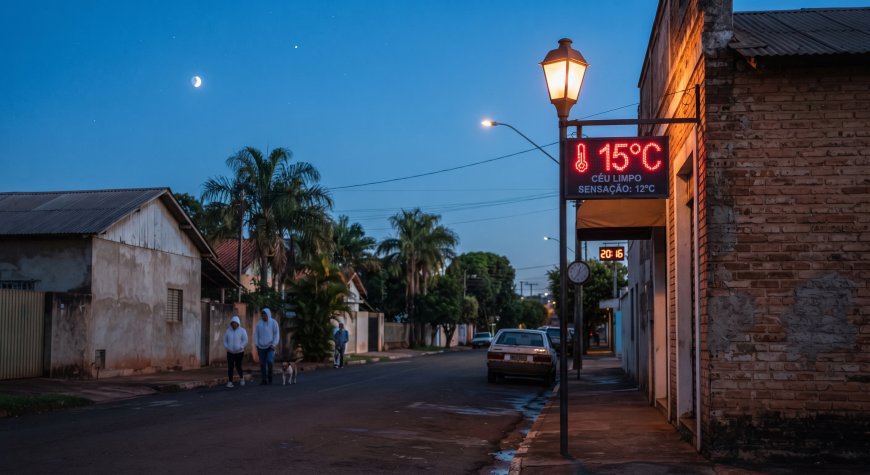 Frio marca noite de baixa temperatura em Nova Andradina com termômetros na casa dos 15°C e sensação térmica de 12°C