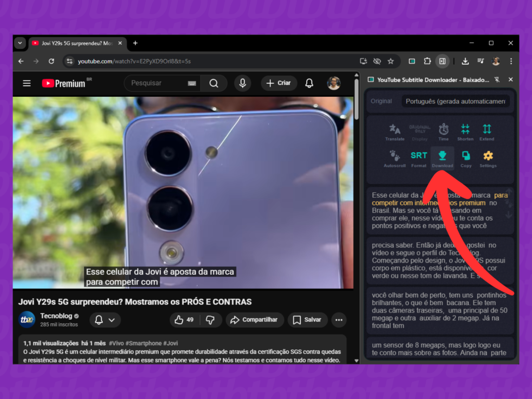 Fazendo download da legenda do YouTube