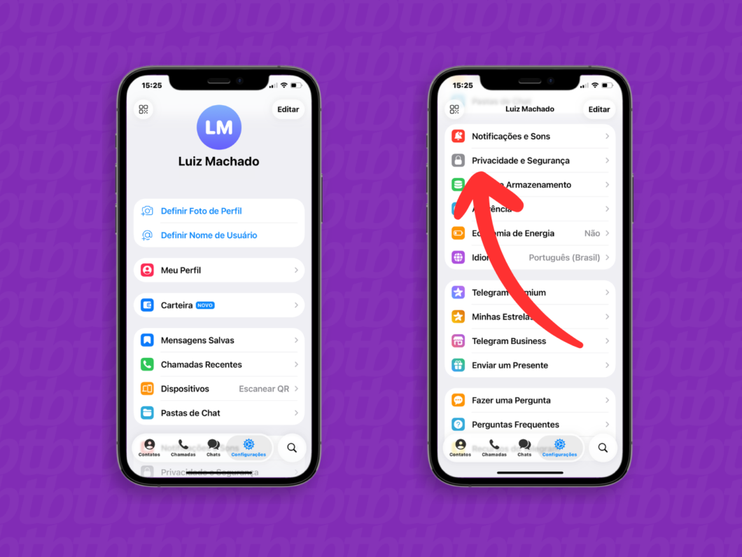 Acessando o menu "Privacidade e segurança"