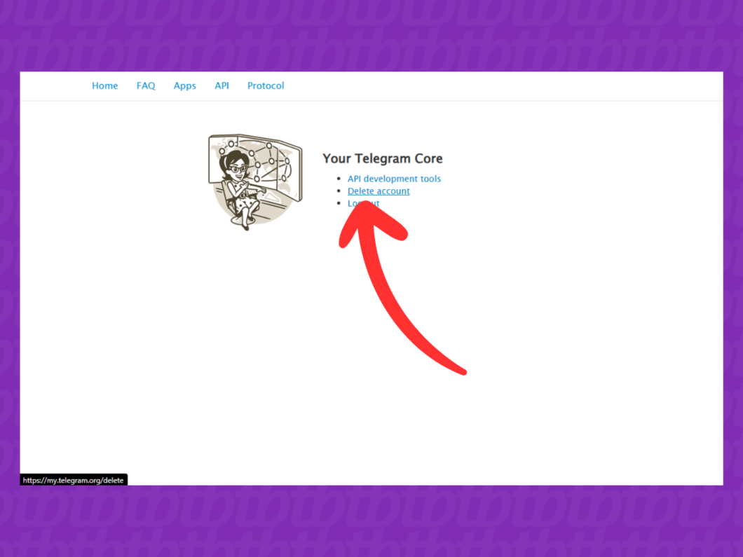 Abrindo a opção "Delete account"