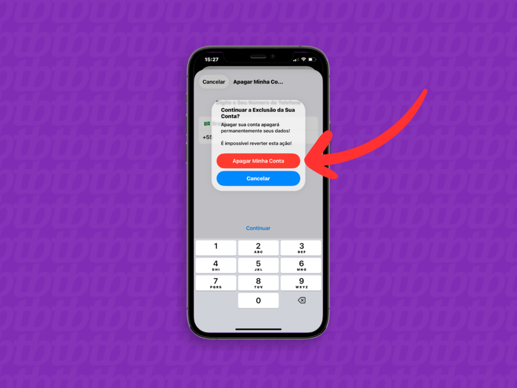 Confirmando a exclusão da conta do Telegram