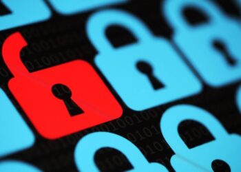 Ilustração mostra fileira de cadeados azuis, com um cadeado vermelho destrancado ao centro