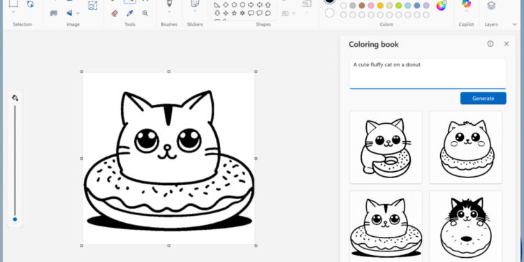 Captura de tela mostra o recurso de criação de livros de colorir no Paint do Windows 11