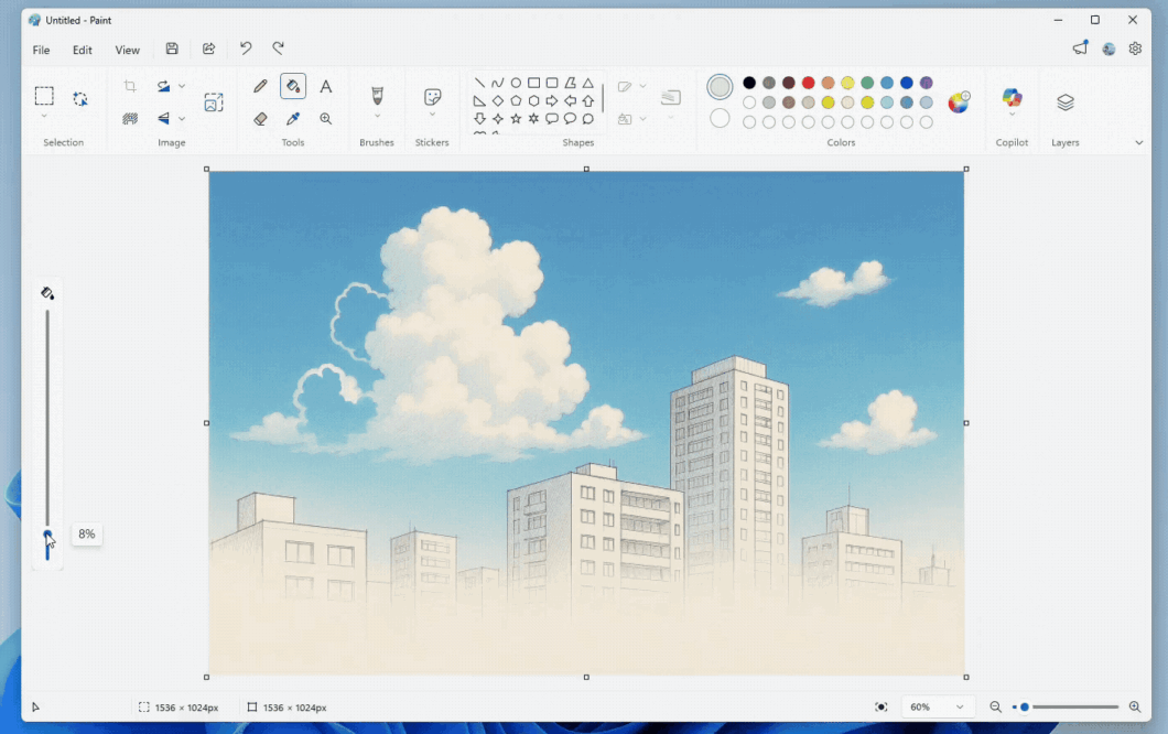 Gif animado mostra uma nova ferramenta da função preenchimento do Paint no Windows 11