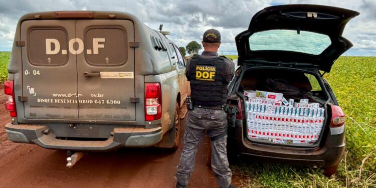 DOF apreende carro de contrabandista com cigarros em Itaporã