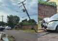 Acidente em Aquidauana destrói carro e corta energia por 12h