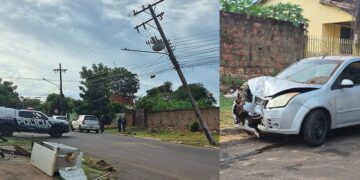 Acidente em Aquidauana destrói carro e corta energia por 12h