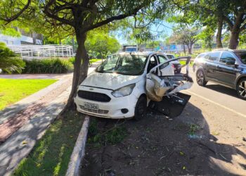 Caminhão perde freio e atinge carro estacionado no Jardim dos Estados