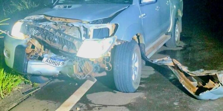 Caminhonete atinge anta na MS-316 e família escapa por pouco de tragédia