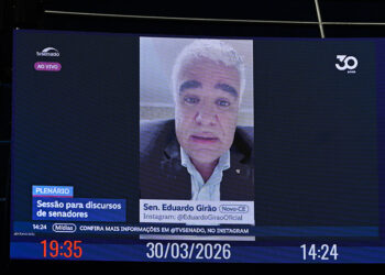 Senador Eduardo Girão (Novo-CE) em pronunciamento via videoconferência.