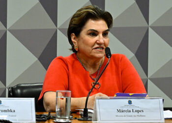 Ministra de Estado das Mulheres, Márcia Helena Carvalho Lopes em pronunciamento à mesa.