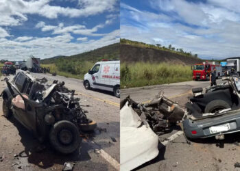 Carro é partido ao meio após batida com carreta na BR-116