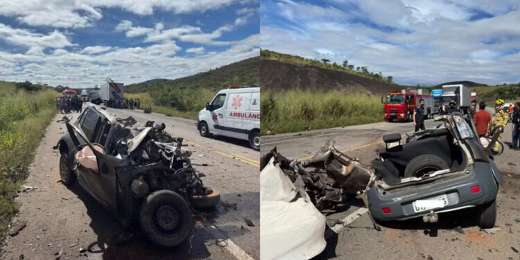 Carro é partido ao meio após batida com carreta na BR-116