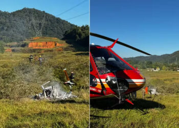 Queda de helicóptero termina em incêndio e morte em SC