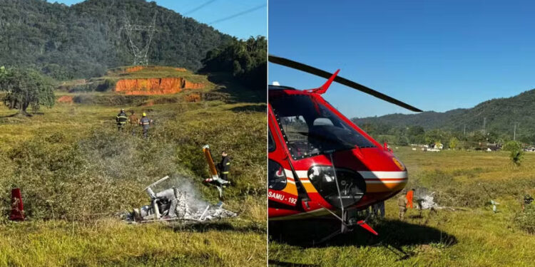 Queda de helicóptero termina em incêndio e morte em SC