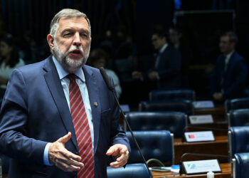 Senador Flávio Arns (PSB-PR) em pronunciamento à bancada.