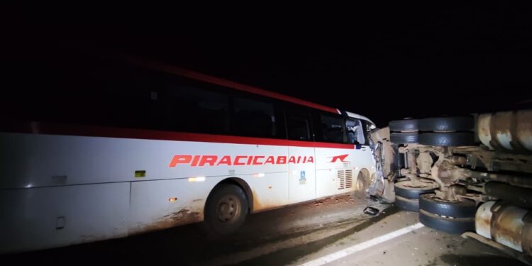 Grave acidente na BR-262 em MS envolve carro, ônibus e carreta com gado
