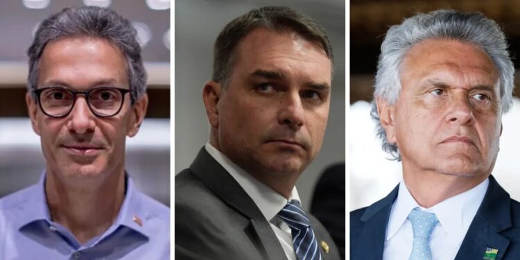 Caiado e Zema anunciam apoio a Flávio na disputa com Lula no 2º turno da eleição