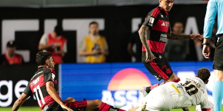 Em reta final de jogo catastrófica, Flamengo tem Jorginho expulso e cede empate de dois gols ao Santos