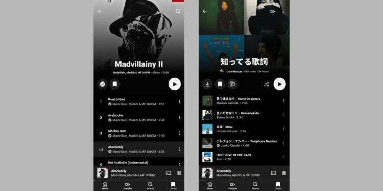 YouTube Music testa design mais moderno com capas gigantes em álbuns e playlists